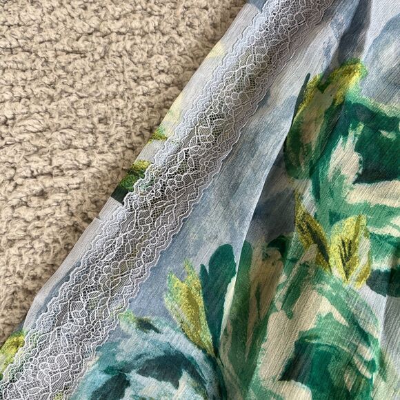 Susan Graver Blouse 3X Blue Green Sheer V Neck Pleated Long Sleeve QVC Flowy - Picture 3 of 14